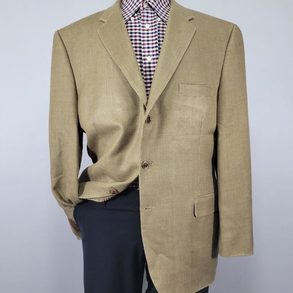 Claiborne Men's Sport Coat Blazer Three Button Beige Brown 100%‎ SILK Size 46R - Picture 1 of 15